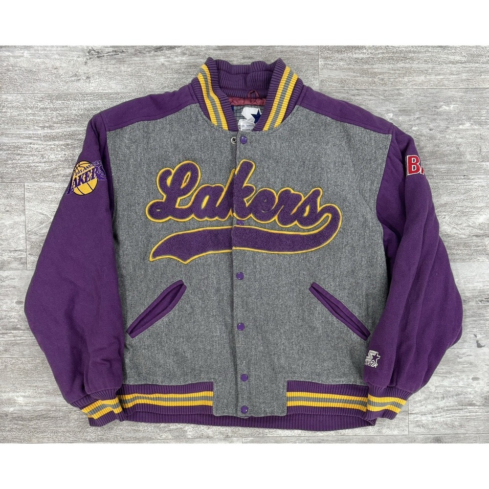 Vintage Rare Starter Los Angeles Lakers Script Wool Blend Jacket Mens Size Large